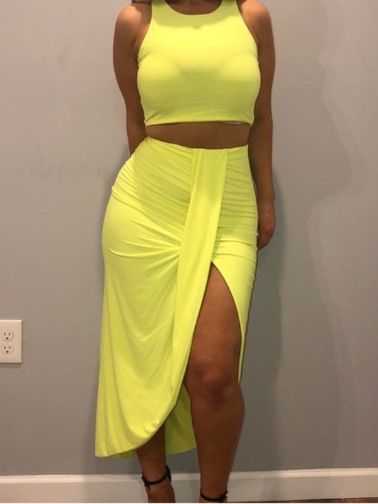 PrettyLittleThing Dresses & Skirts - Neon Yellow Two-Piece Crop Top & Skirt Set